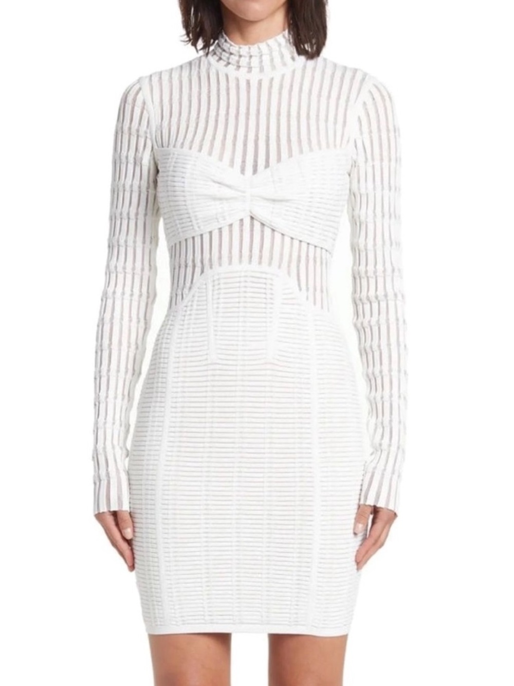 HERVE LEGER WHITE SHADOW STRIPE MINI DRESS